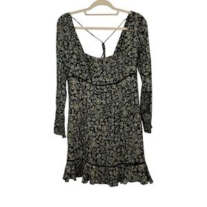 Free People Boheme Floral Mini Dress Size 10 Black, Blue, Yellow Ruffle Hem